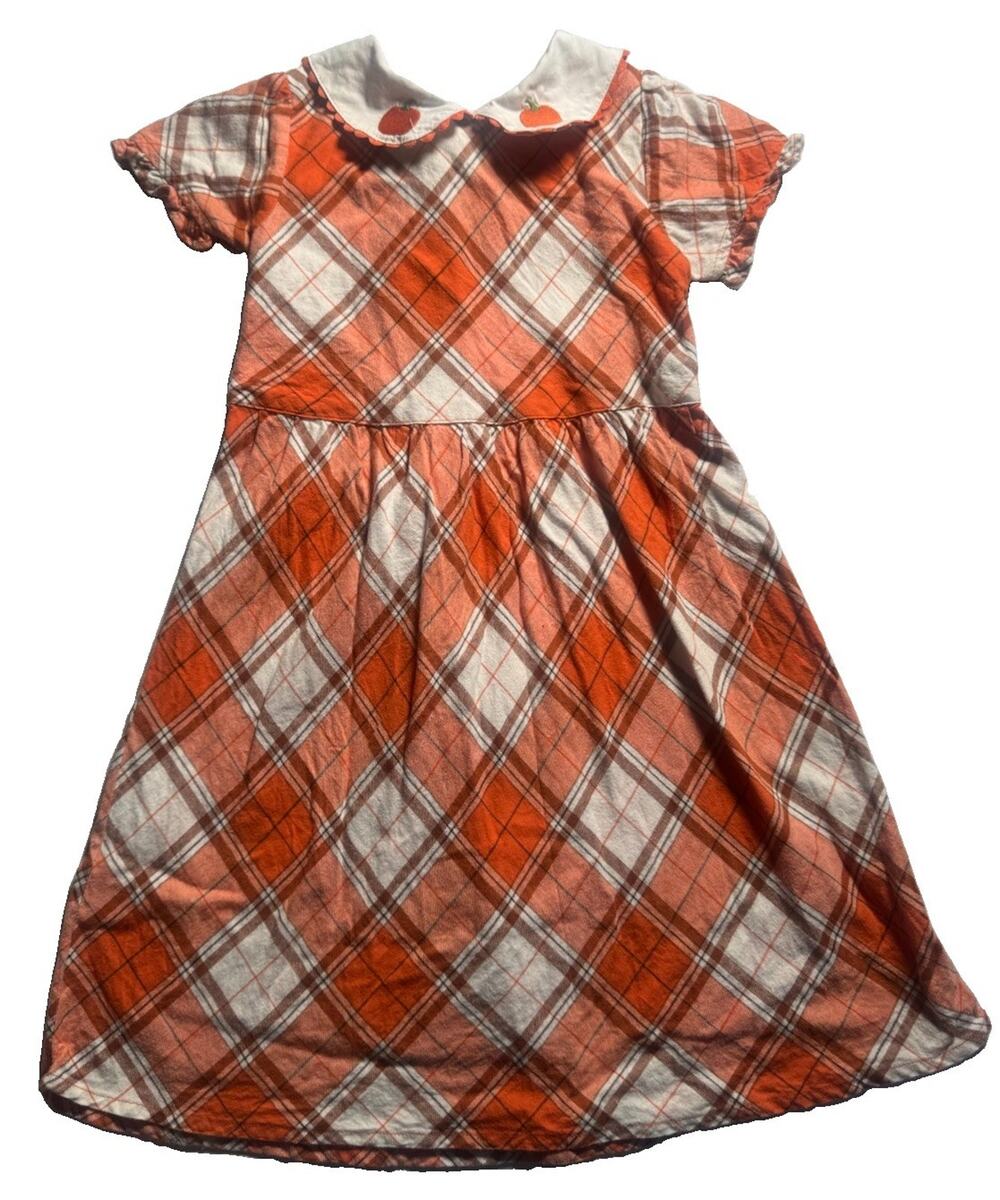 Gymboree Girls Size 6 Orange Plaid Pumpkin Collar Dress Fall Thanksgiving